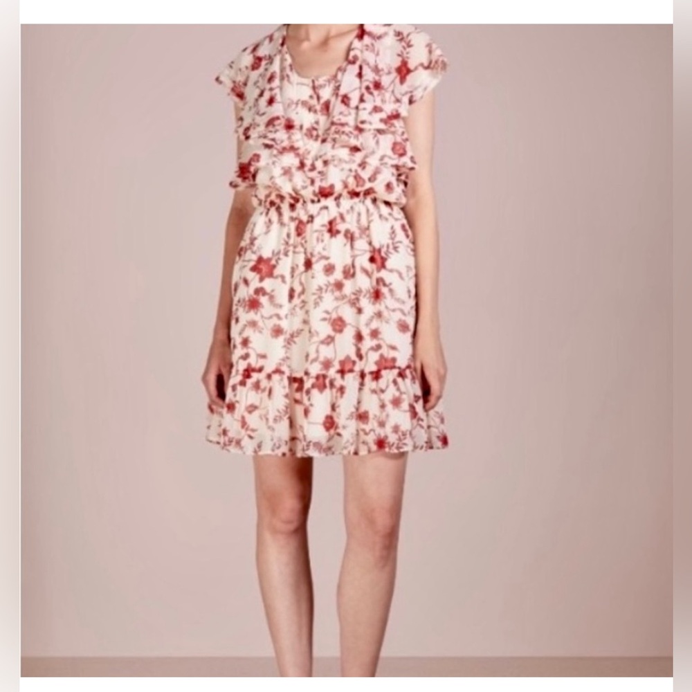 Rebecca Minkoff Floral Ruffle Dress in Red and White Size Large - Picture 2 of 16